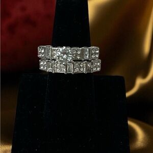Elegant Silver Tone Cubic Zirconia Ring Set